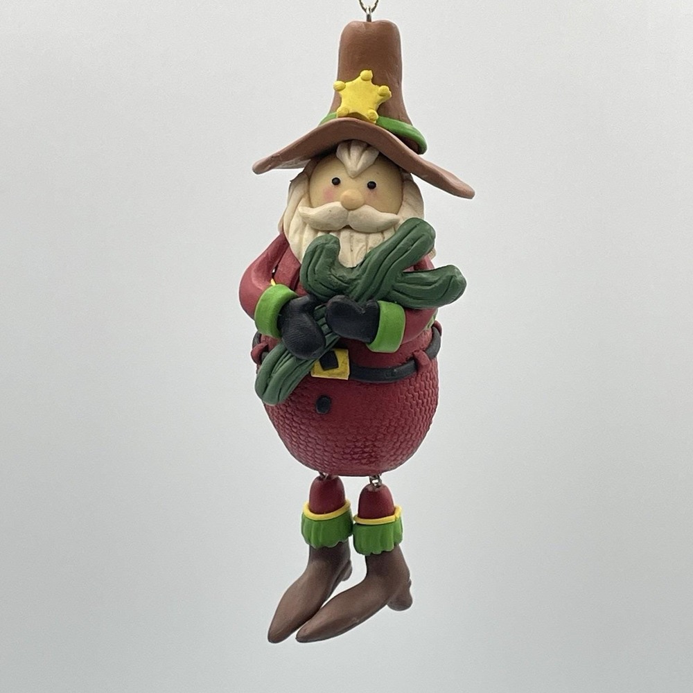 Cowboy Santa Christmas Ornament Western Style Dangling Legs 6" With‎ Cactus